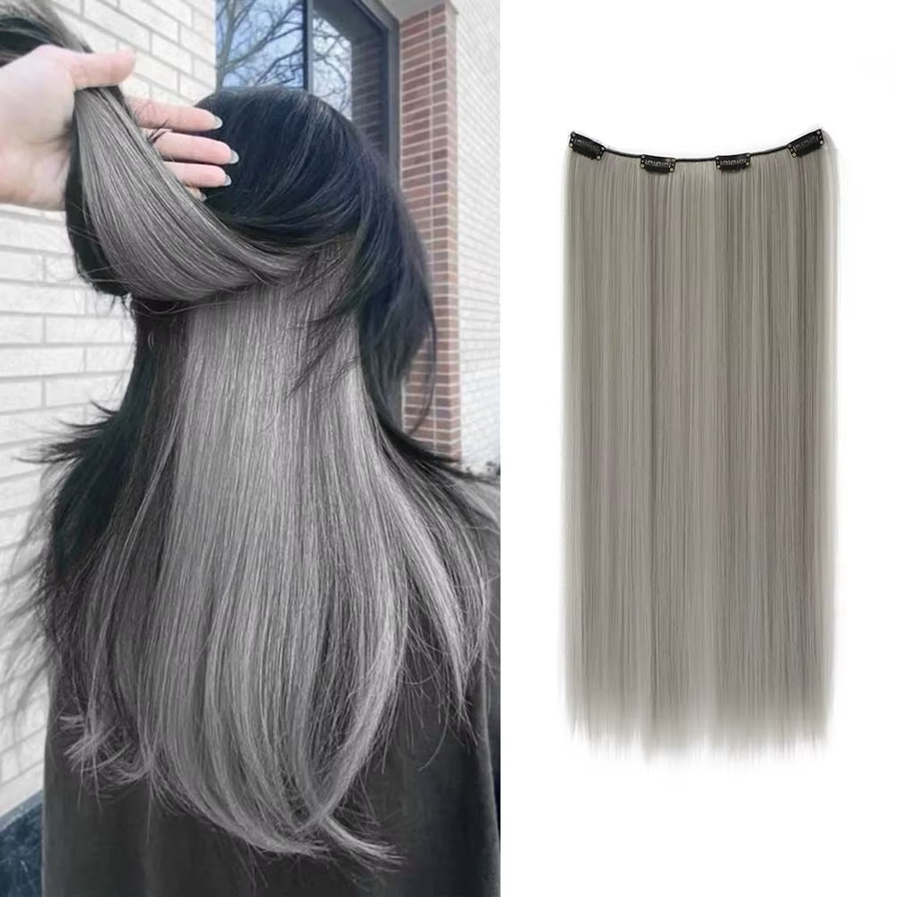 Extensions de cheveux synthétiques colorées longues et droites de 22 pouces, clips invisibles, résis