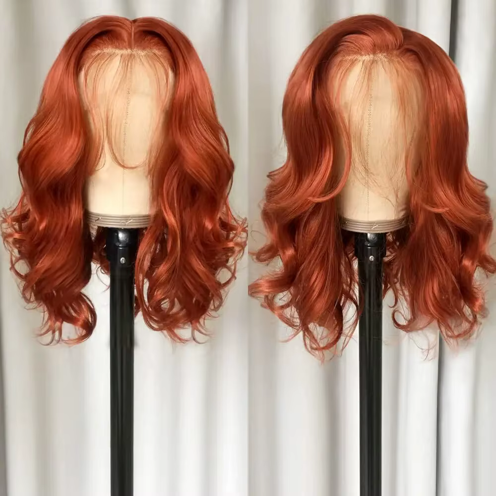 Perruque Lace Front Wig synthétique Body Wave Orange foncé, 13x4, naissance des cheveux pre-plucked,