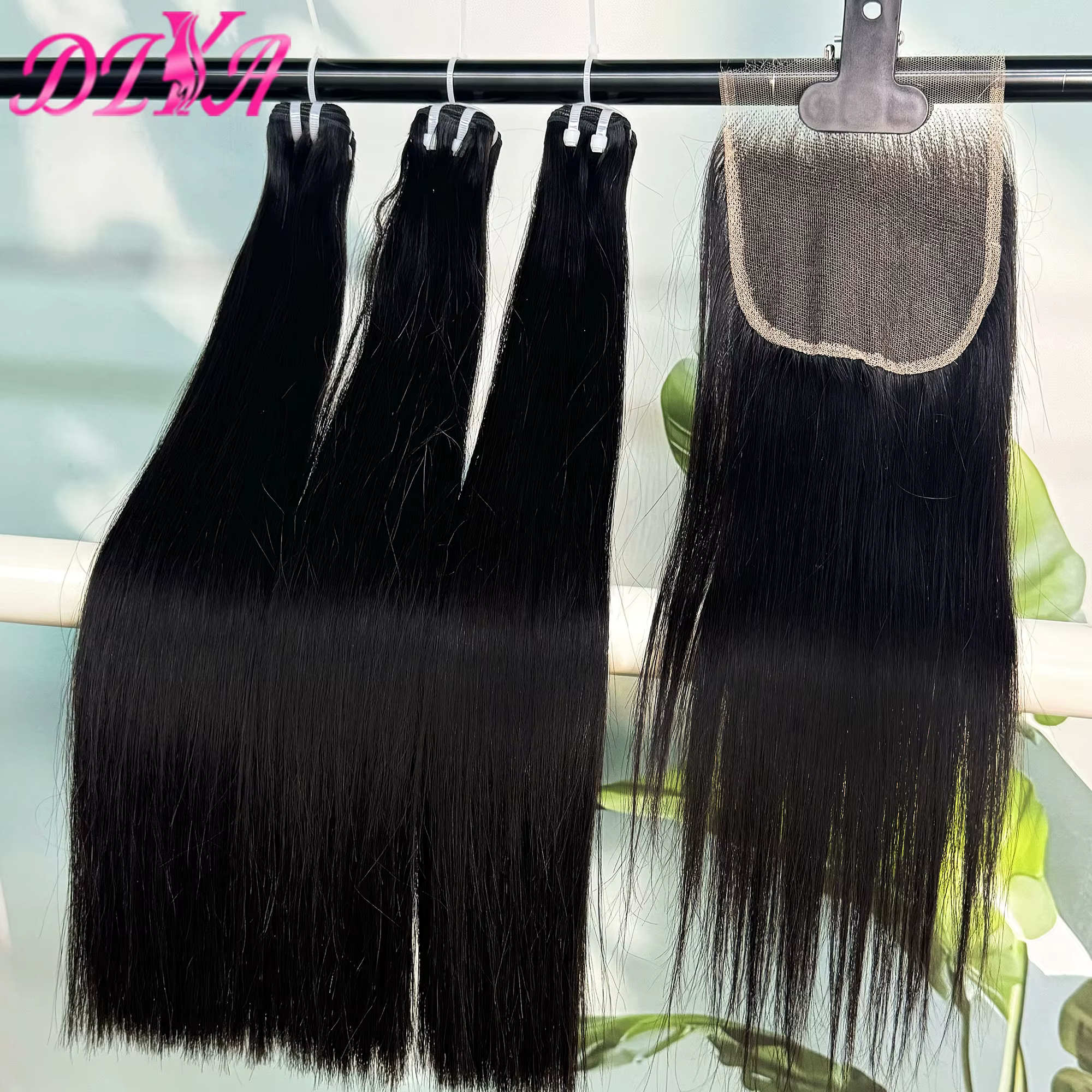 Paquets avec fermeture en dentelle 5x5 HD paquets de cheveux vietnamiens crus droits à Double os des