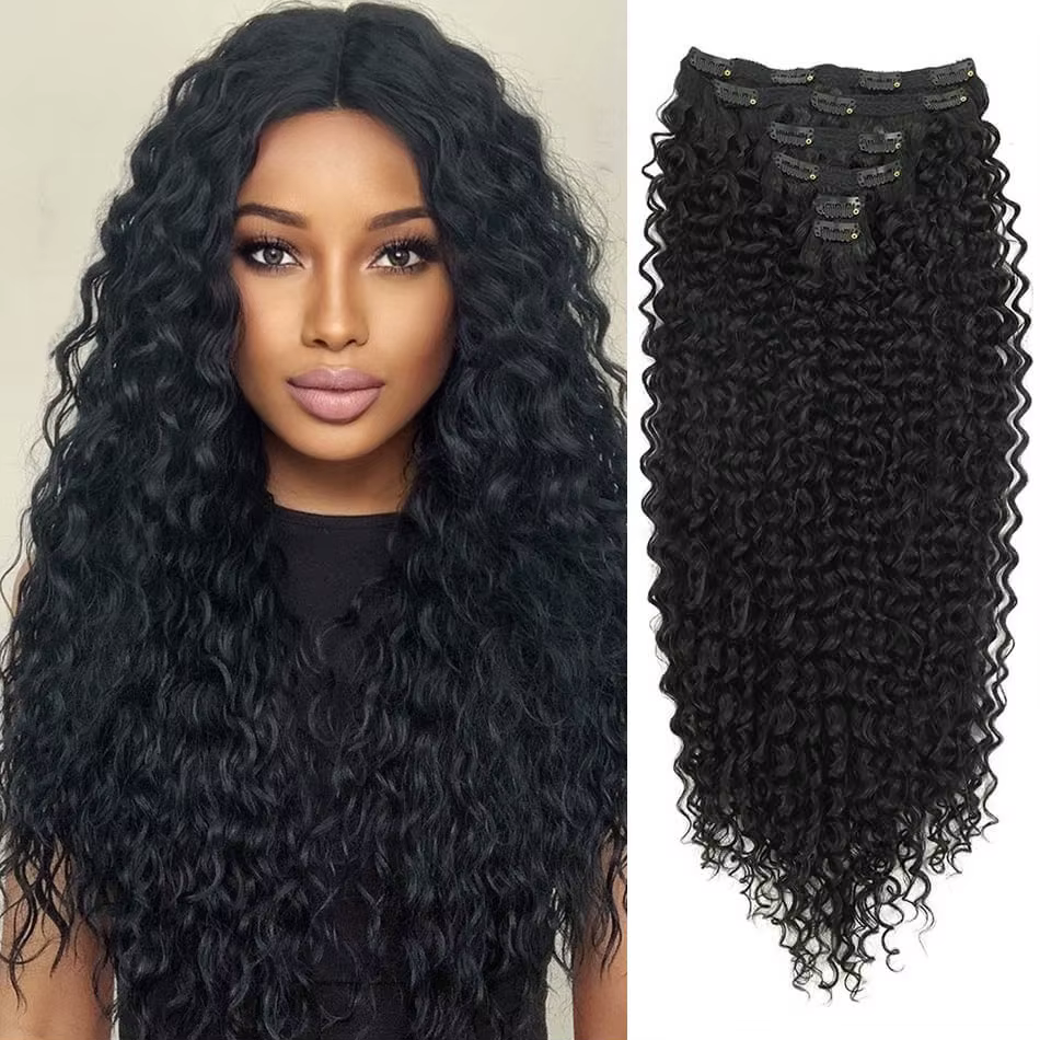 Extensions de cheveux synthétiques à clipser pour femmes, cheveux crépus bouclés, super longs, vague