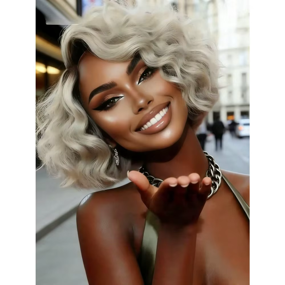 Perruque courte bob ondulée couleur 4/27 avec mèches ombrées, perruque frontale en dentelle 13x4, ch