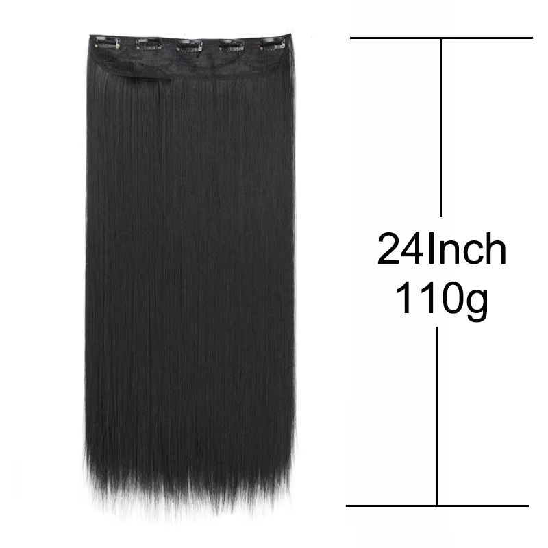 Extensions capillaires synthétiques invisibles à 5 clips, postiche longue et lisse de 24 pouces rési