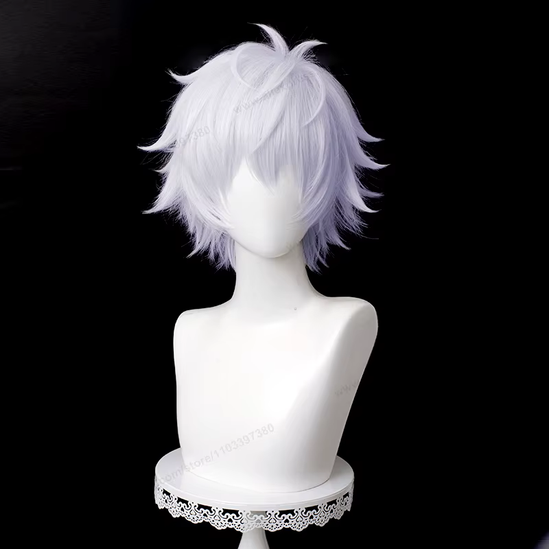 Perruque de Cosplay Anime Gojo Satoru, 32cm, cheveux synthétiques argentés et violets, résistants à