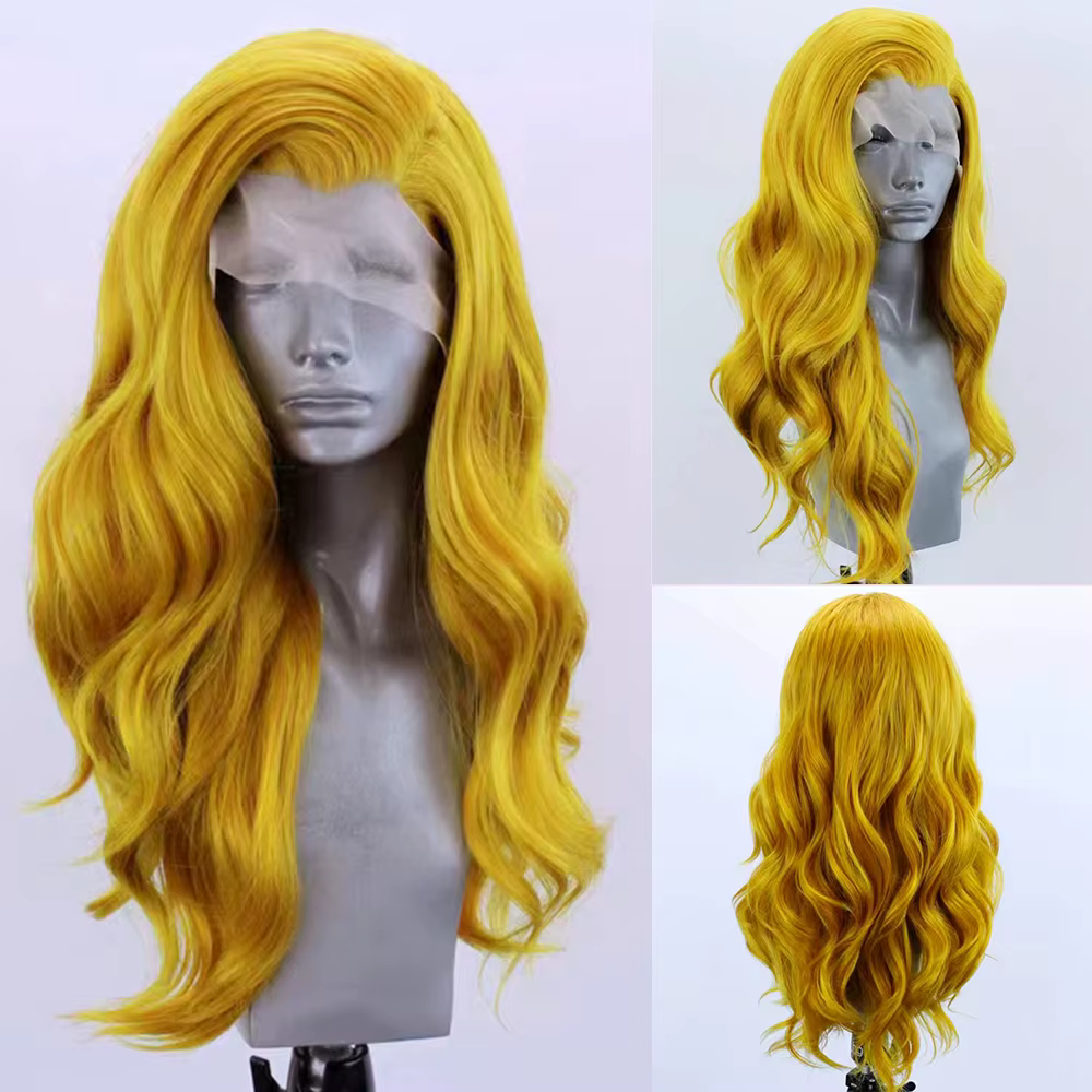 AIMEYA-Perruque synthétique ondulée jaune Aadt, perruque Lace Front Wig, délié naturel, perruque Cos
