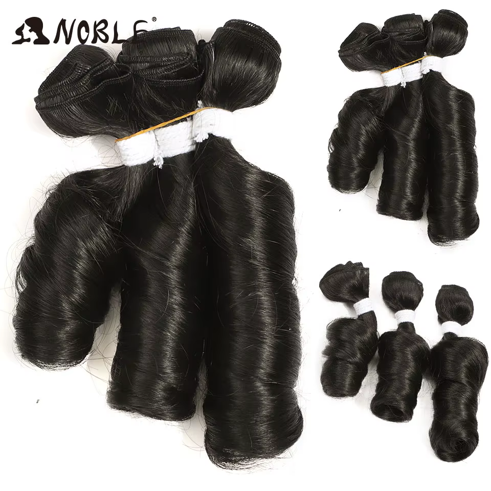 NOBLE Extensions de cheveux synthétiques en mèches de 10-12 pouces, ondulation lâche, ombré brun fon
