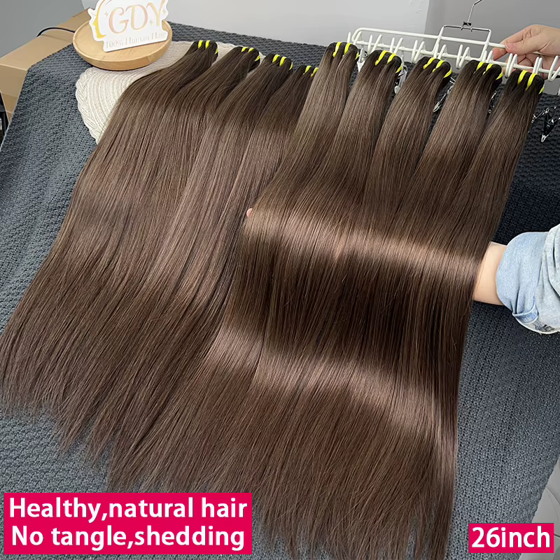 # 2 Bundles de Cheveux Raides Brun Foncé 100% Naturels Vietnamiens Non Traités Bruts Vierge Extensio