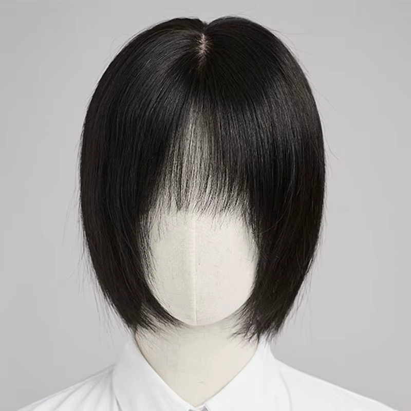 Perruque en cheveux humains avec base en soie, style bob naturel, cheveux vierges européens, dessus 