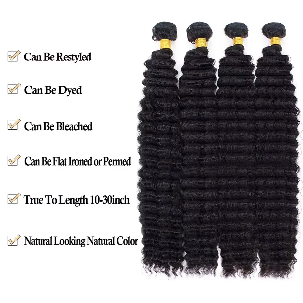 Extensions de Cheveux Humains Brésiliens Remy Longs, Couleur Naturelle, Bundles Profonds, 1/3/4 Pièc
