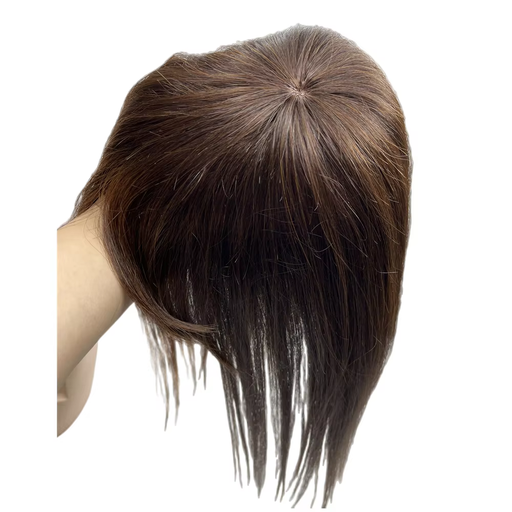 Toppers de cheveux humains épais pour femmes avec frange de poupée longue 45 cm 60g couverture de po