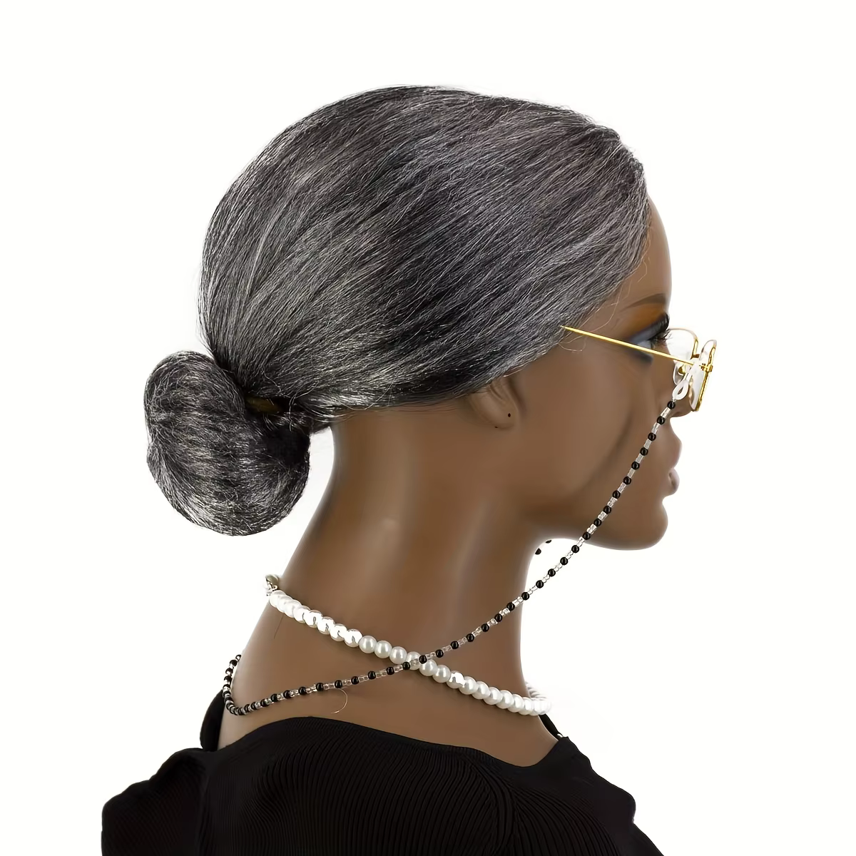 Perruque synthétique grise pour femme âgée, chignon classique pour Halloween, cosplay et soirées à t
