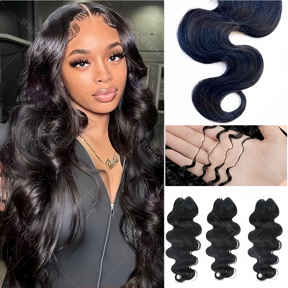 Extensions de cheveux humains en crochet Body Wave pré-séparées, sans nœuds, avec fil invisible, noi