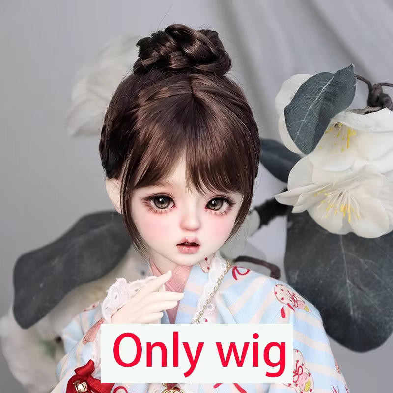 Awen Bjd perruque mélangée Mohair 1/6, 1/4, 1/3BJD frange mignonne chignon unique pour 30, 40, 60 cm