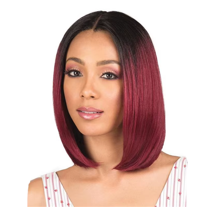 Perruque Synthétique Mi-Longue et Lisse pour Femme, Extension Capillaire Rouge Vin, Couvre-Tête Resp