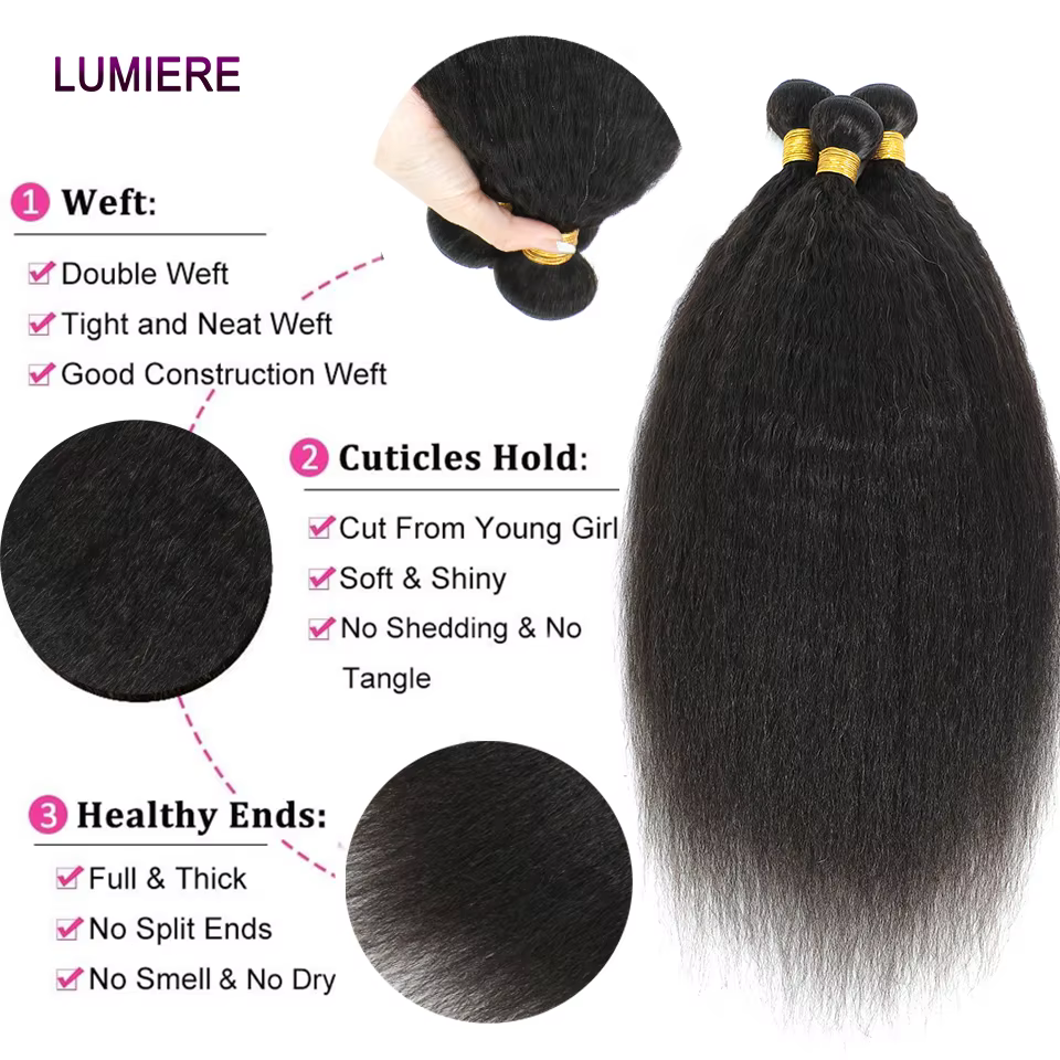 Crépus Yaki droit paquet de cheveux humains 100% vierge non transformé Jerry bouclés Extension de ch