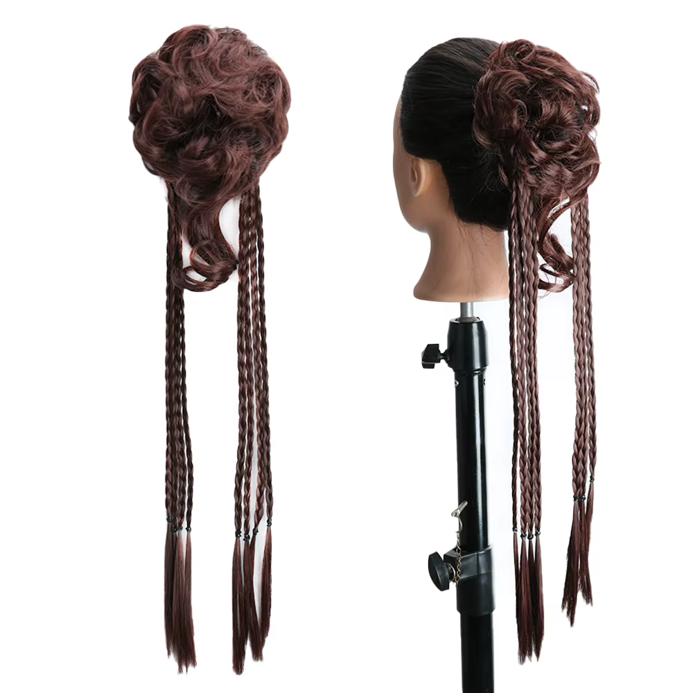 Chignon désordonné synthétique de 22 pouces, tressé, noir, blond, volumineux, élastique, pour femme