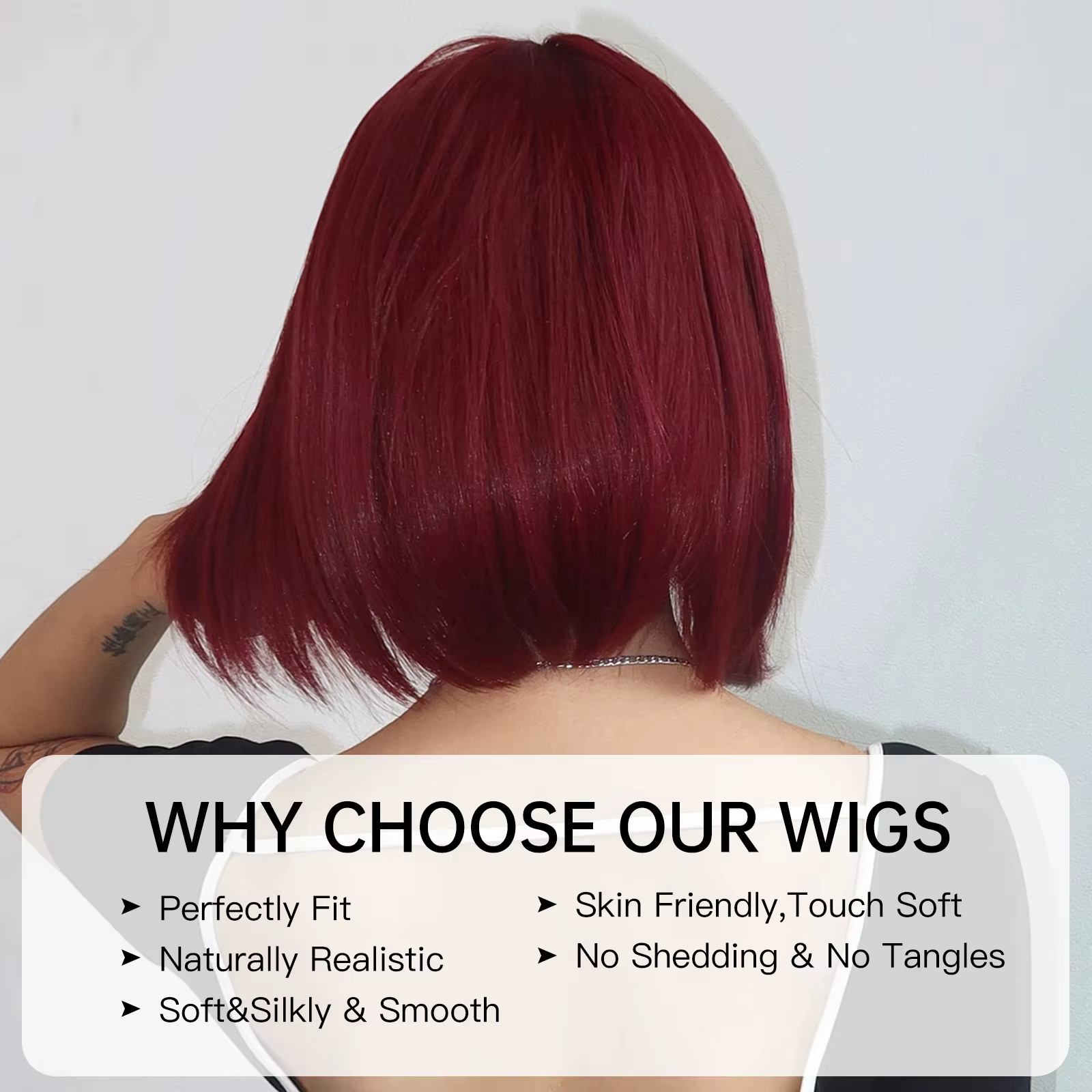Perruque synthétique courte Bob bordeaux avec frange, faux cheveux rouge vin pour Cosplay, perruques