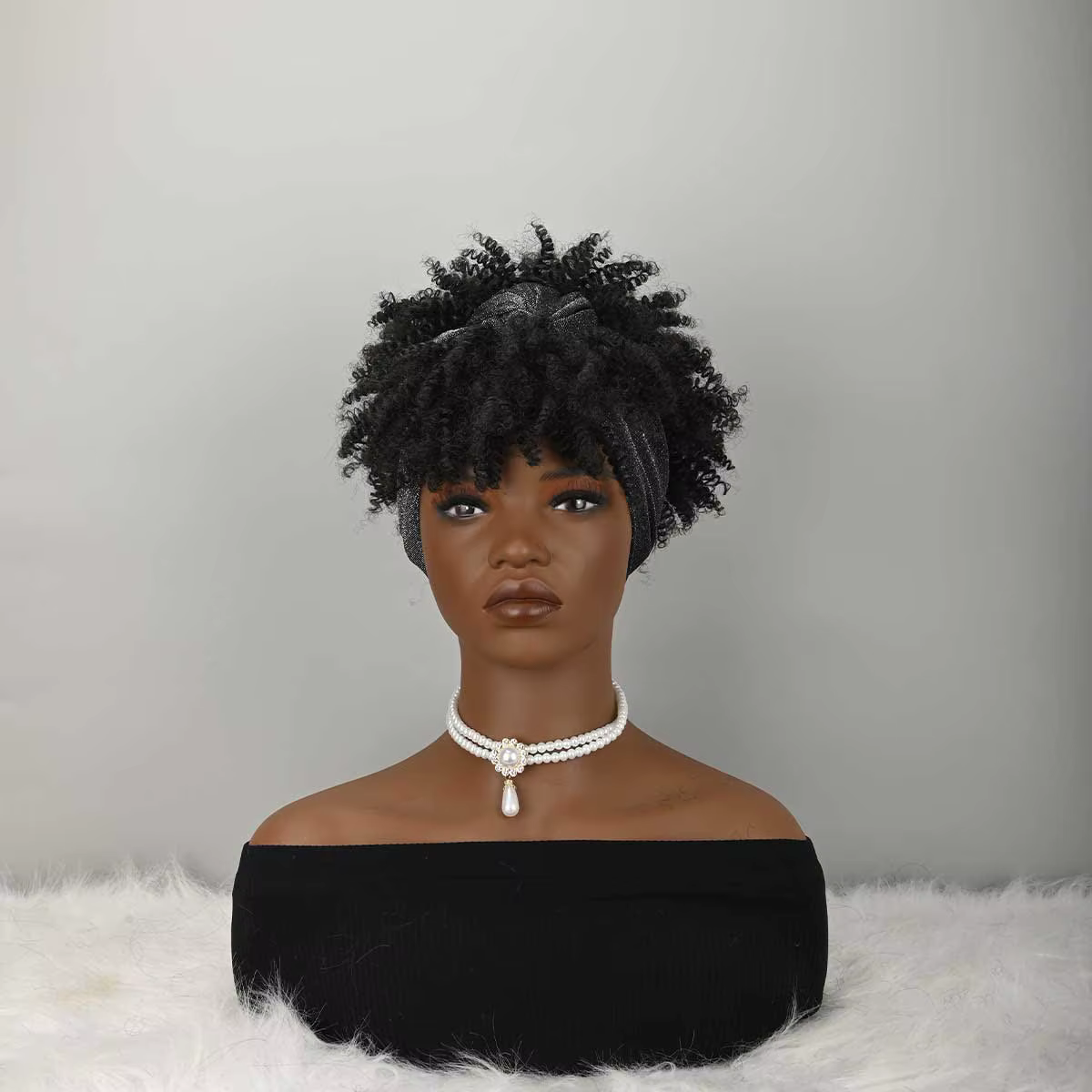 Perruque bandeau bouclée avec frange pour femme, perruque synthétique afro bouclée avec bandeau inté