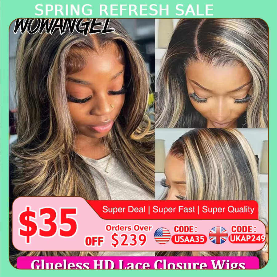 Wow Angel-Perruques Body Wave en surbrillance, Perruque à fermeture en dentelle HD, Blond miel, Perr