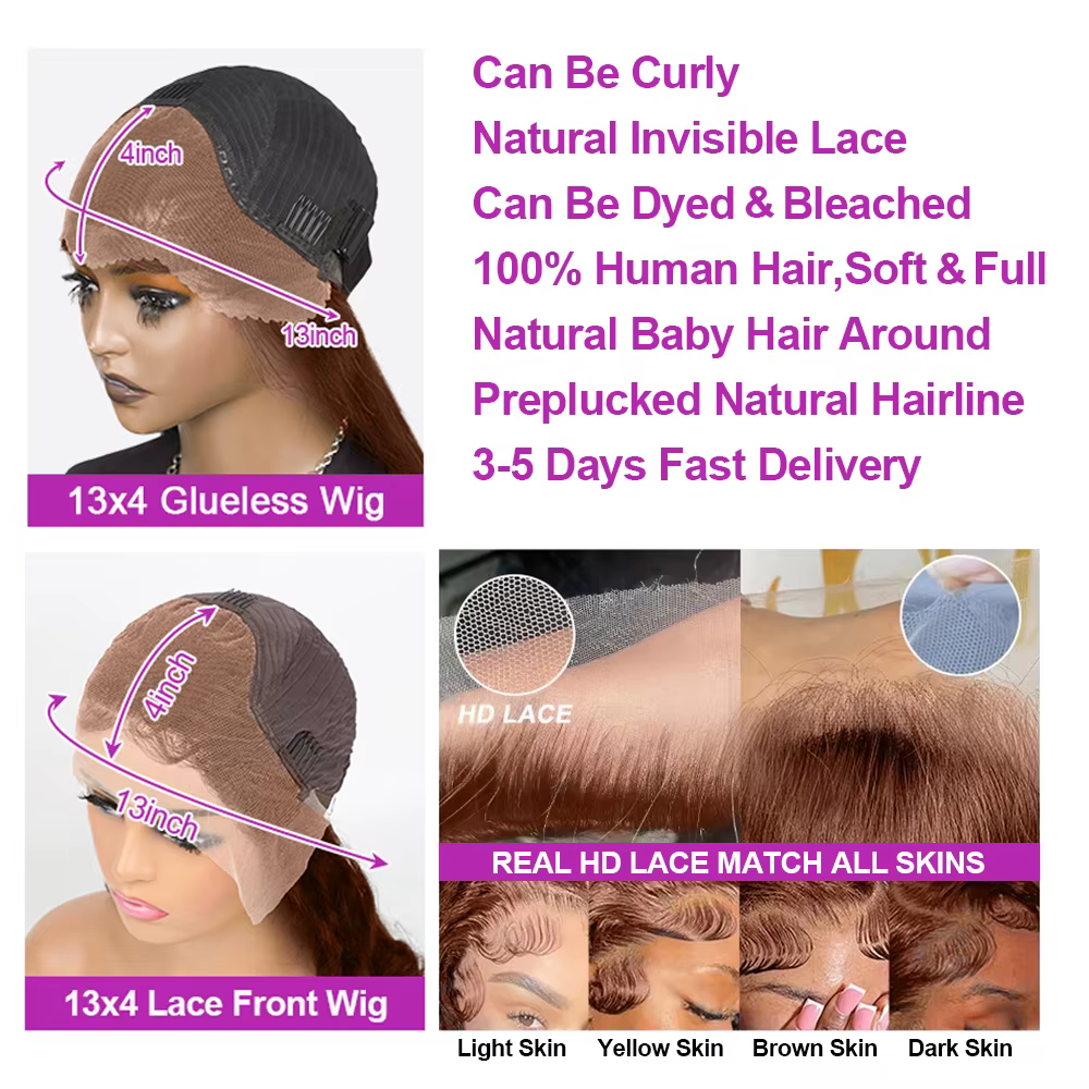 Perruque Bob courte ondulée marron chocolat, cheveux humains sans colle, 13x4 HD, Lace Frontal Wig 1