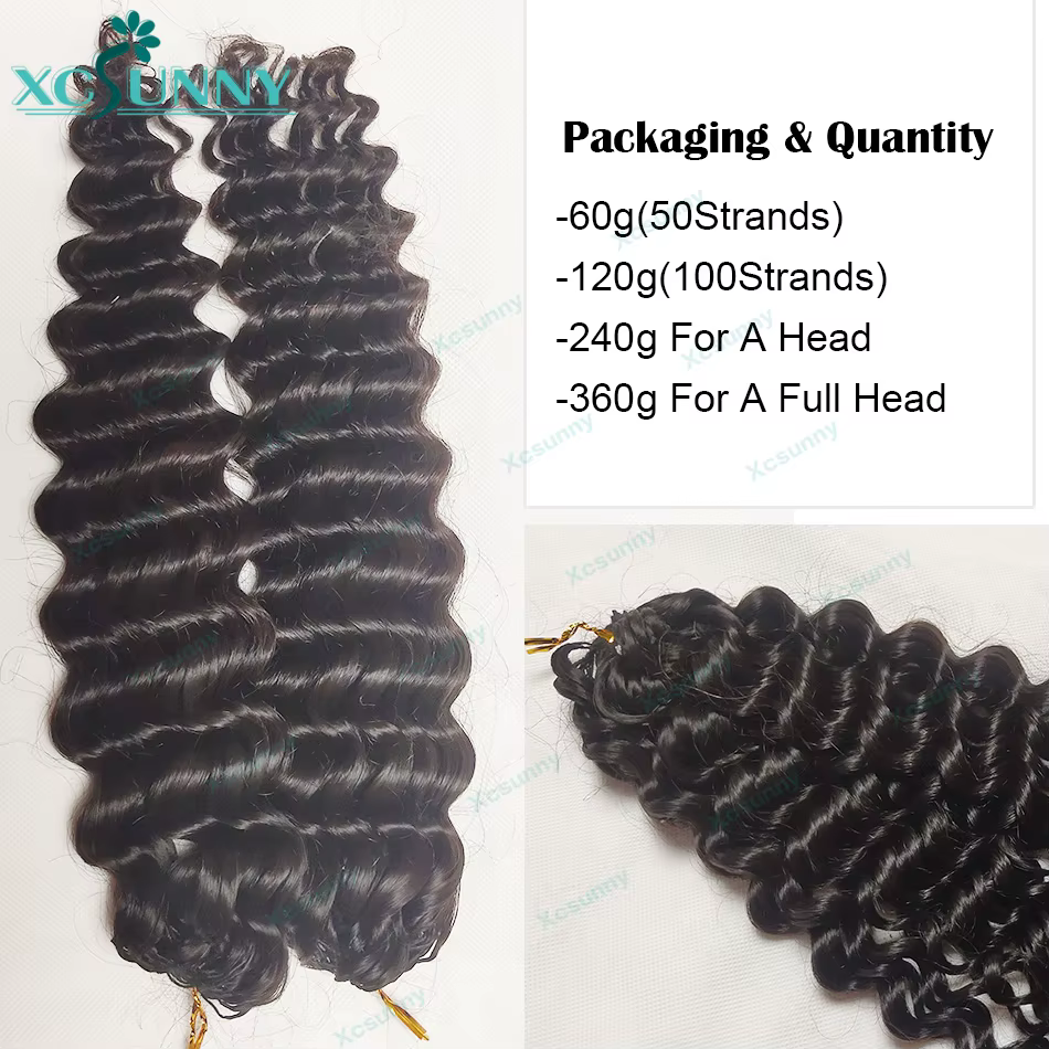 Extensions de cheveux humains bouclés au Crochet, nœud invisible, sans nœuds, pré-séparés avec ficel