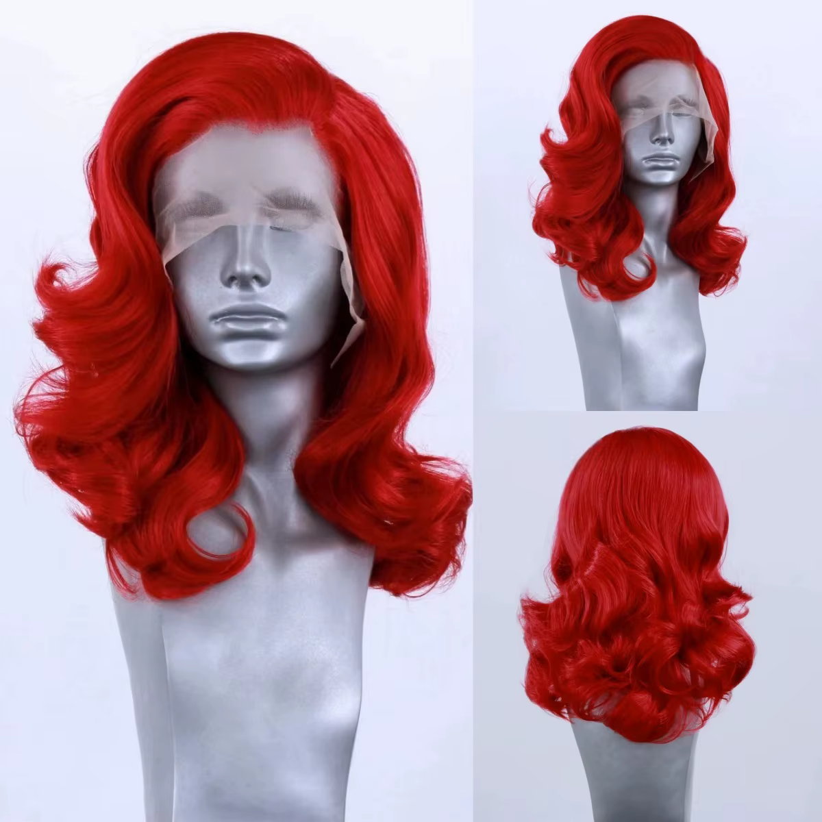 Perruques Lace Front Bob Courtes Ondulées Rouge Vif 13x4 HD, Pré-épilées, Sans Colle, Synthétiques, 