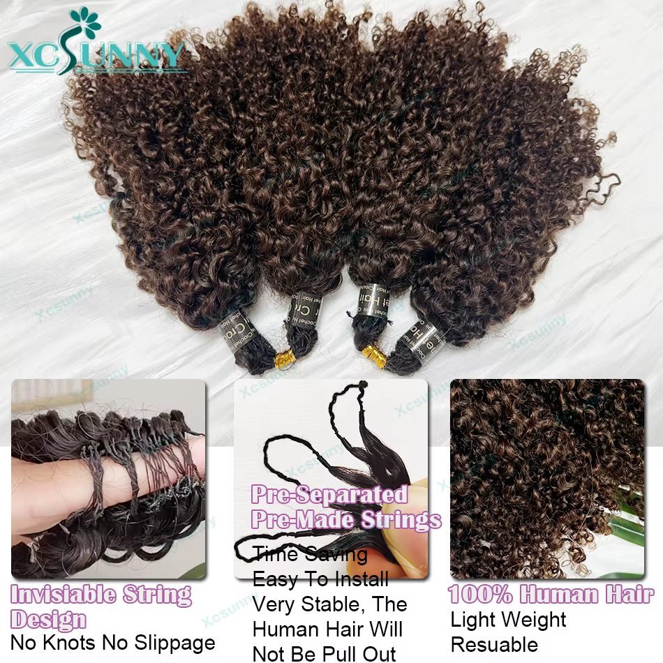 Extensions de cheveux humains au crochet effet plume, bouclées afro crépues ombrées 1b 4, pré-séparé