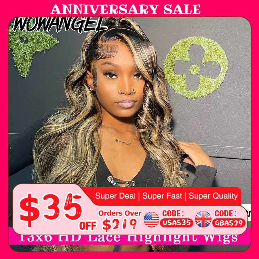 Wow Angel 1B27 Ombre mettre en évidence couleur 250% cheveux humains dentelle frontale perruques vag