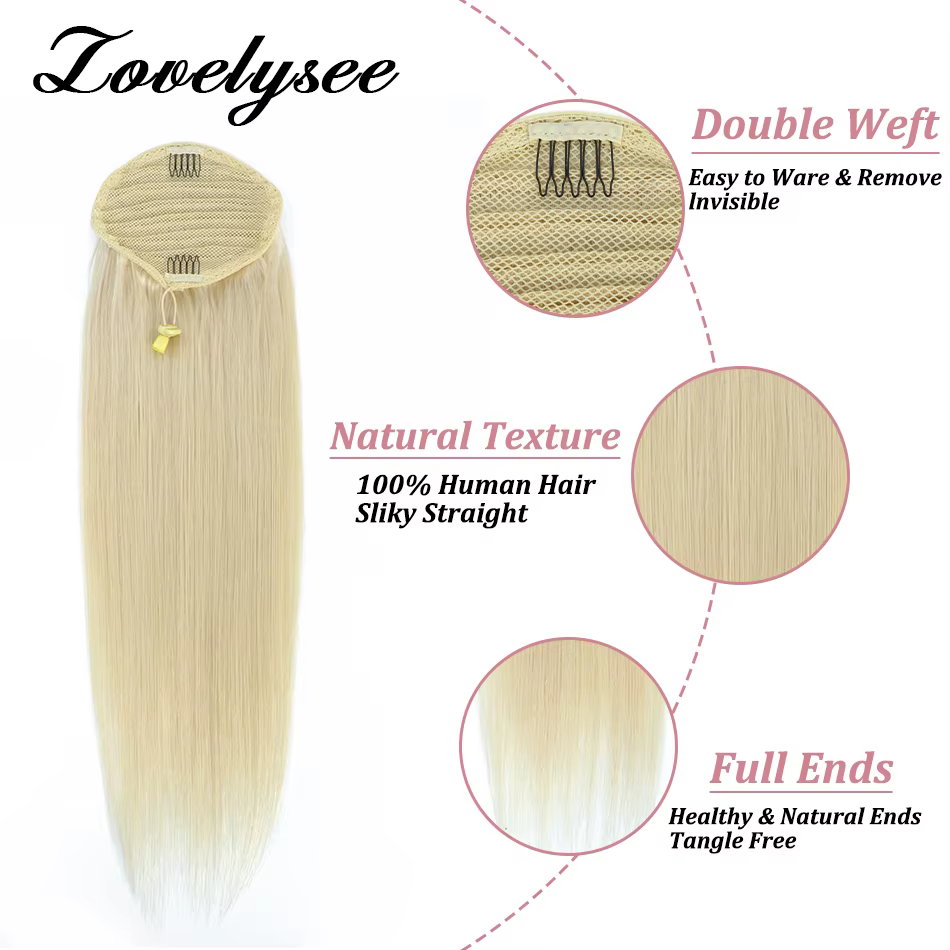 Cordon queue de cheval Extensions de cheveux humains 120G 160G droite Remy cheveux humains Blonde qu
