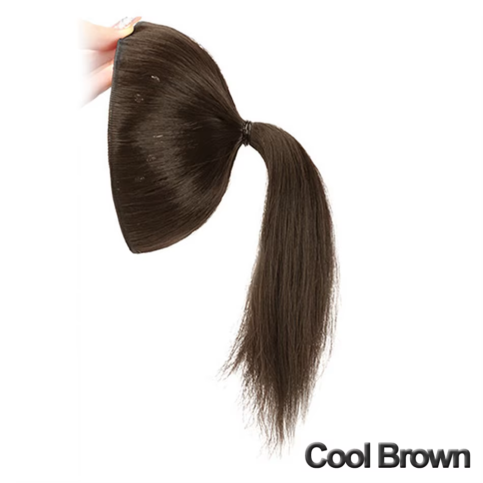 Extensions de queue de cheval synthétiques droites, chignon contractant brun avec fleur de peau de p