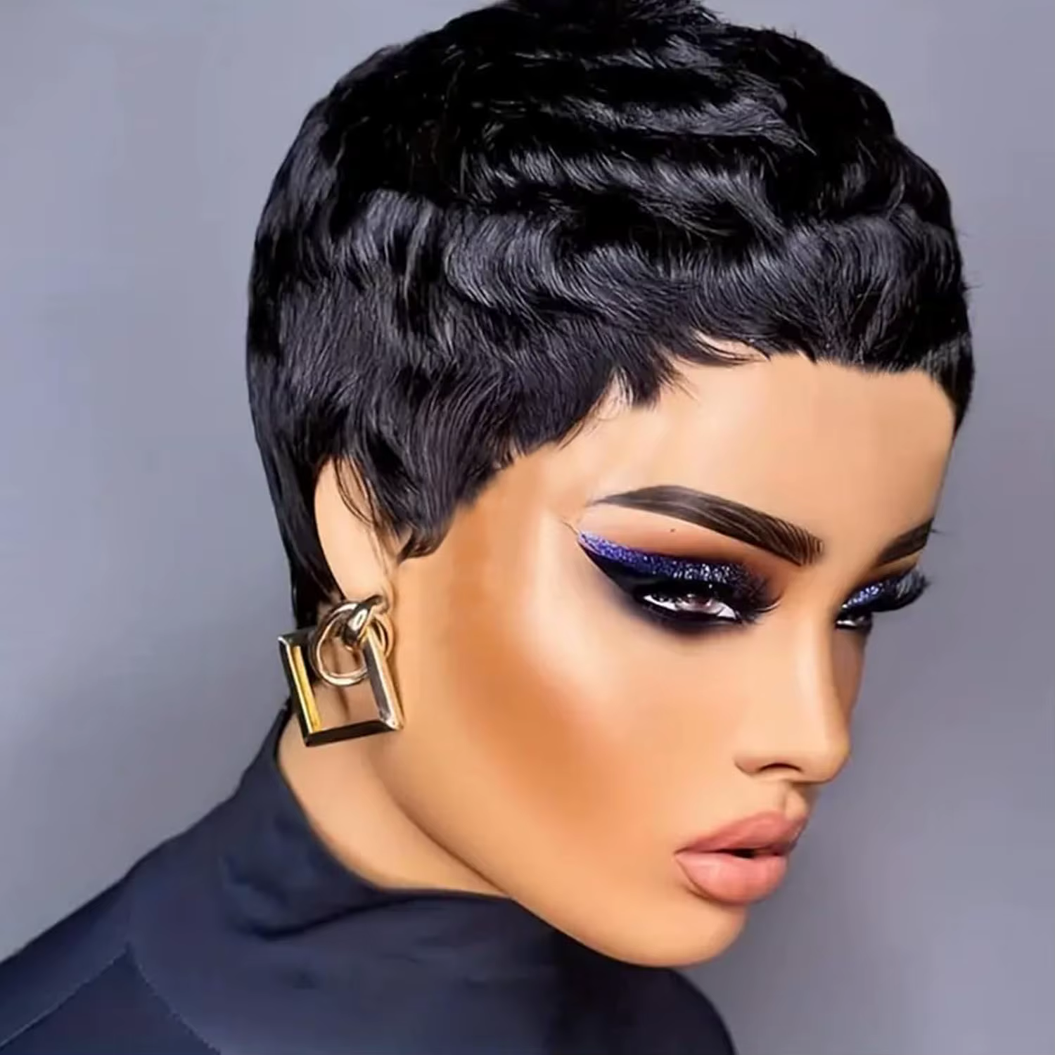 Perruques pour femmes noires coupe lutin perruques de cheveux humains pour les femmes usage quotidie