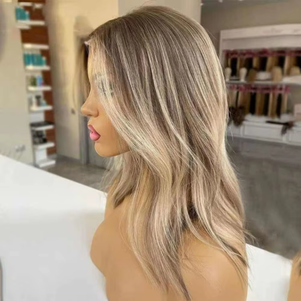 Mèches cheveux humains dentelle avant perruques brun mélange blond cendré 13*6 dentelle frontale per