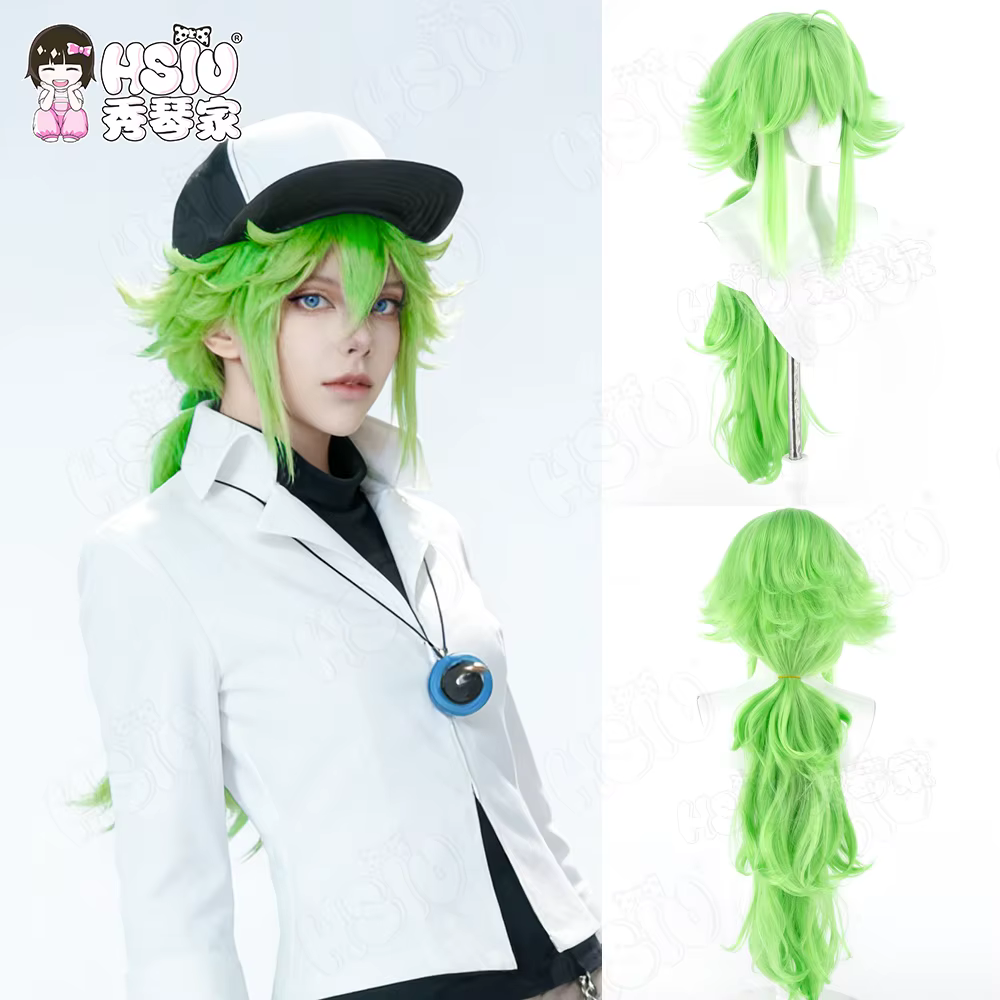 N Cosplay perruque fibre synthétique perruque 「HSIU」 80Cm herbe vert longue perruque + bonnet de per