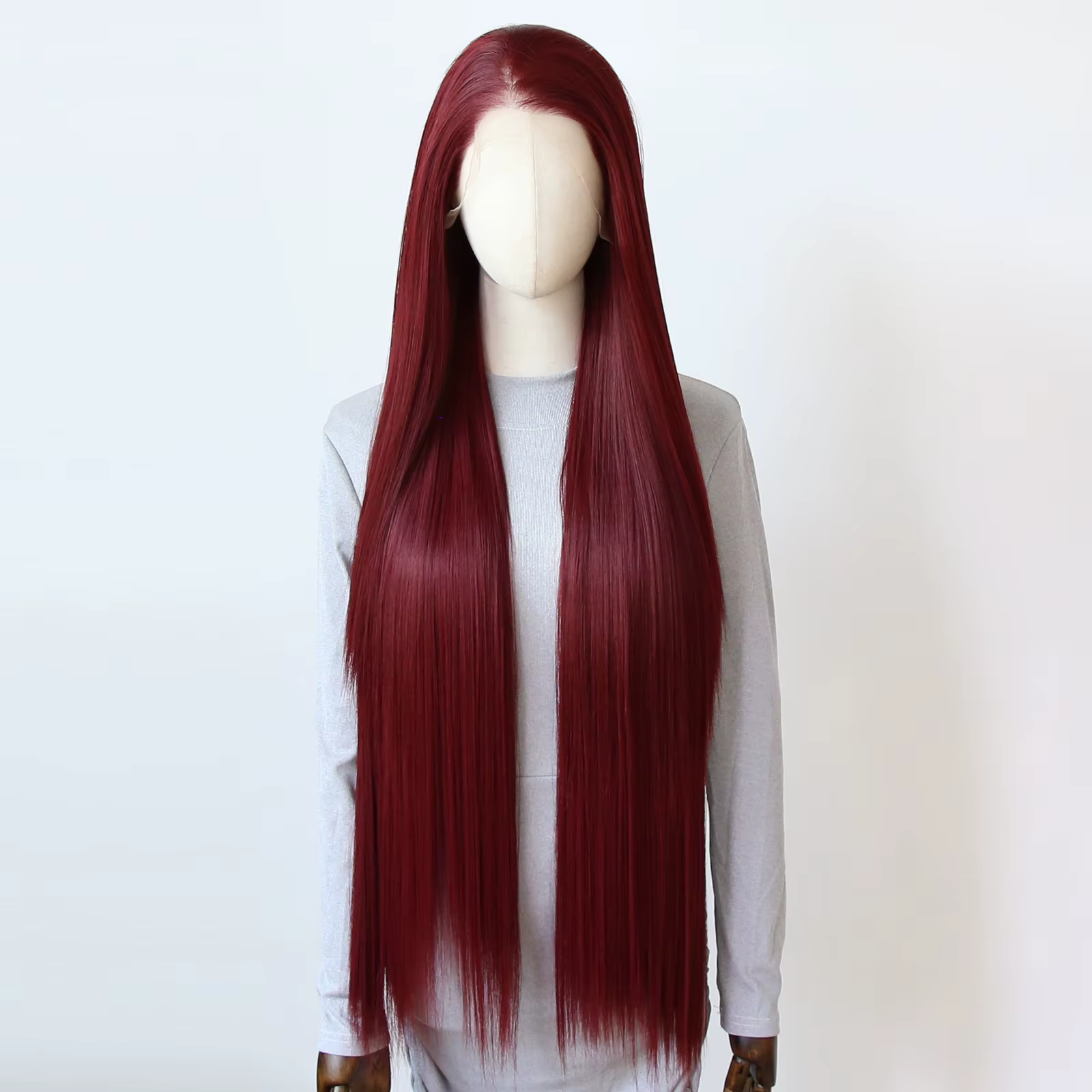 Perruque Lace Front Wig synthétique rouge vin, 40 pouces, longue et lisse, bordeaux 99J, naissance d
