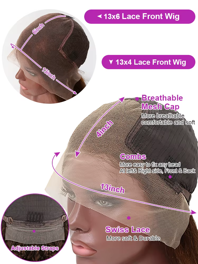 Perruques bouclées profondes cheveux humains brun chocolat 13x4 13x6 Hd perruque frontale en dentell