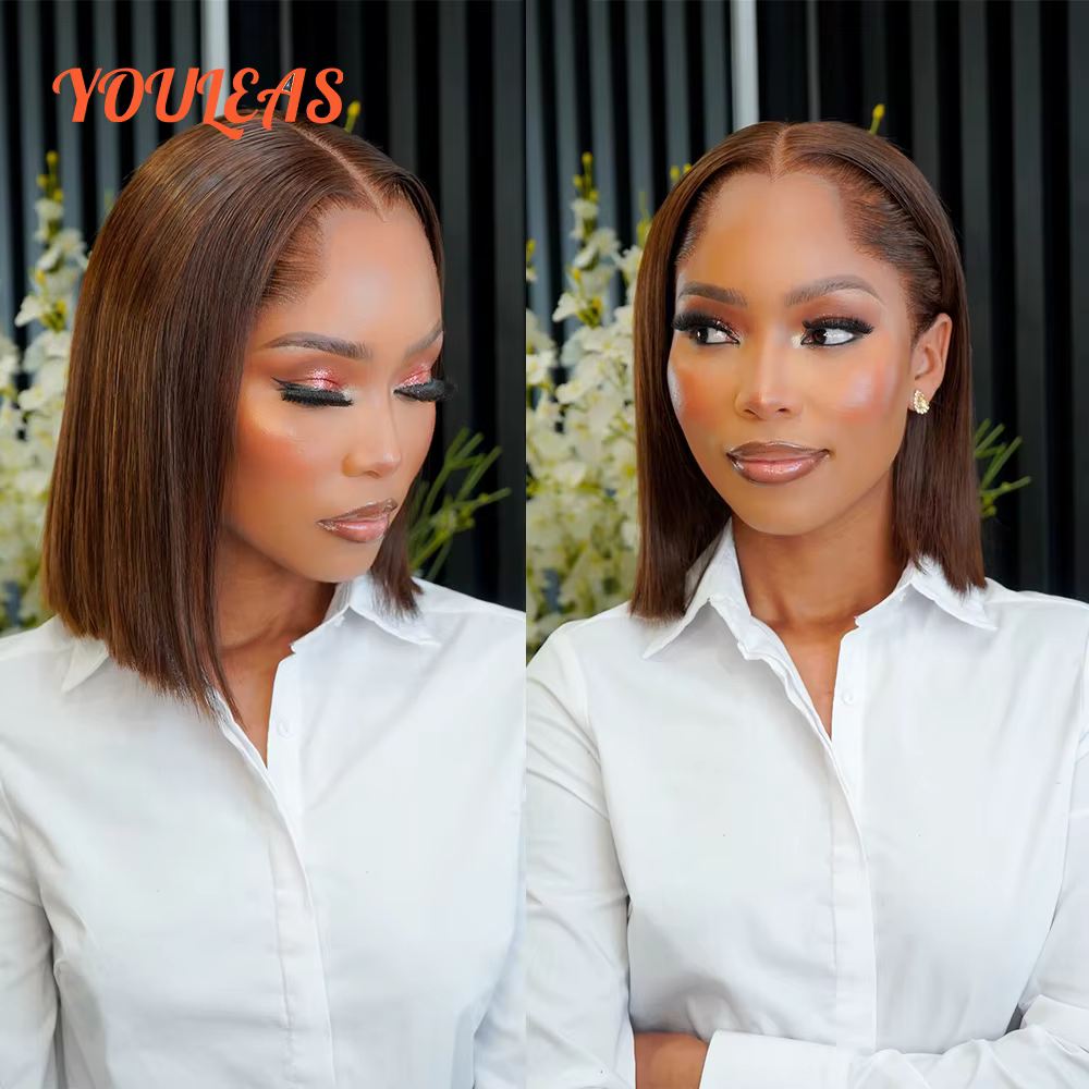 Lagos – perruque Bob Lace Frontal Wig naturelle, cheveux lisses, courts, blond foncé, 13x4 HD, sans