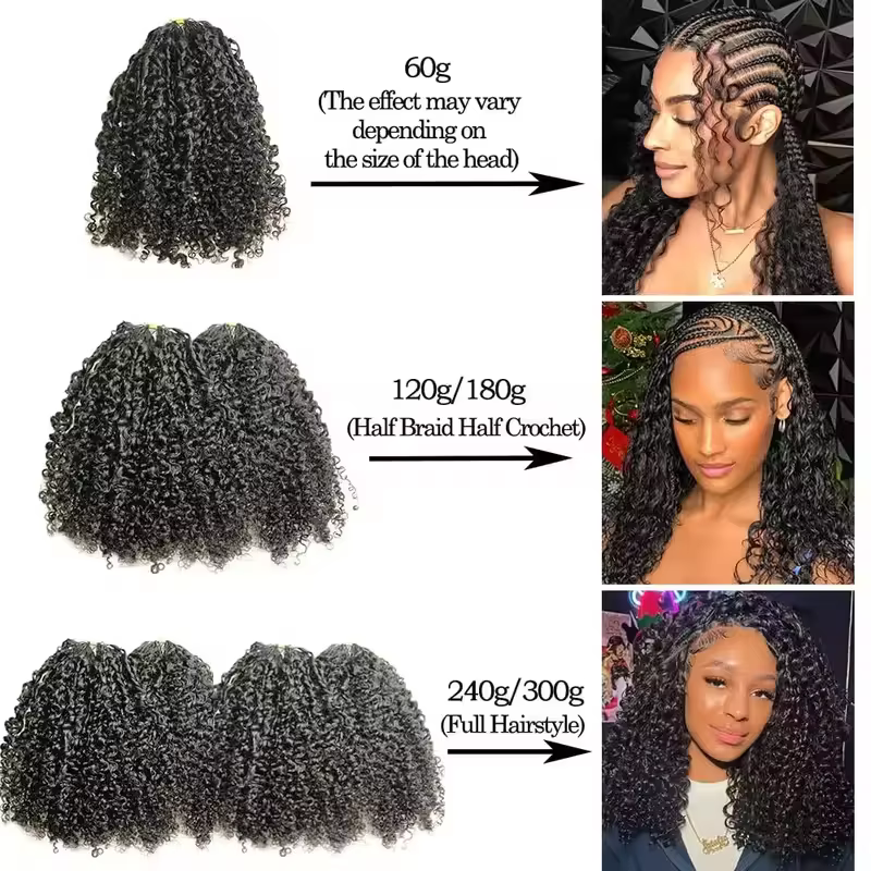 Tresses Bohèmes Bouclées au Crochet Cheveux Humains Sans Nœuds 300g Pré-Séparées Plumes au Crochet C