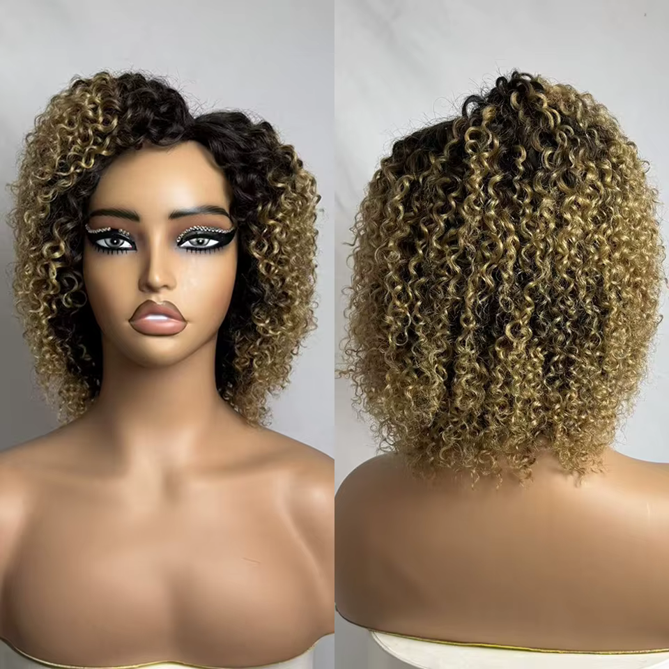 Perruque courte bouclée colorée de 245 grammes, style afro brésilien, 100% cheveux humains, pour fem