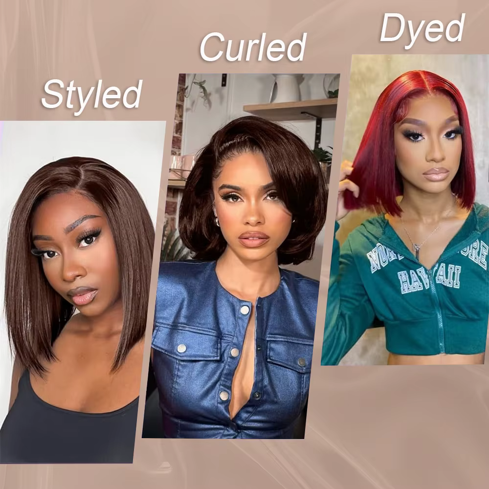 Perruques Courtes Bob en Cheveux Humains Brun Chocolat, Densité 180%, Lisses, Perruque Bob Lace Fron