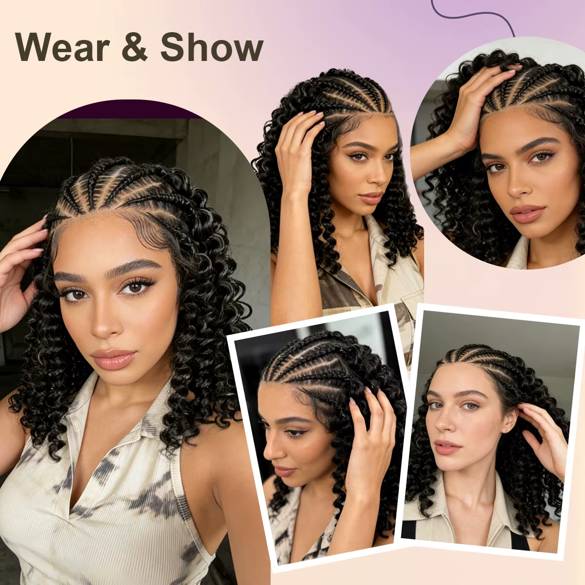 Perruque bouclée tressée style cornrow de 16 pouces avec dentelle HD 13x4, sans colle, pré-épilée, p