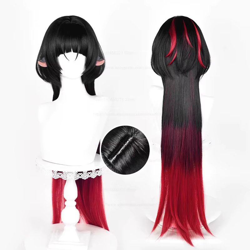 Perruque Cosplay Essence Doe, Jeu ZZZ, Noir Dégradé Rouge, Perruque Longue, Degré de Chaleur, Cheveu