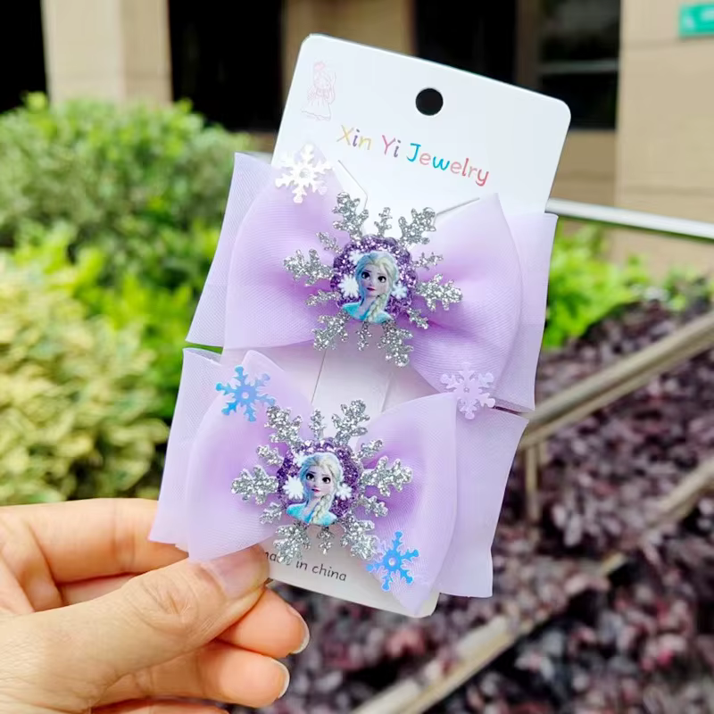 Ensemble de pinces à cheveux Princesse Elsa La Reine des Neiges, barrettes kawaii de dessin animé, a