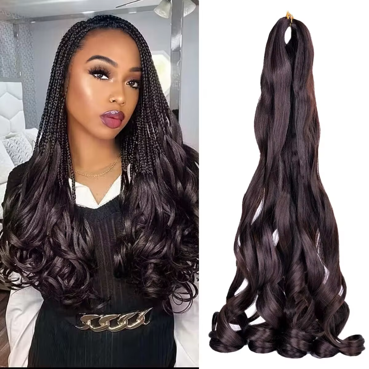 Extensions de cheveux synthétiques pour tresses françaises, boucles aux pointes, aspect naturel doux