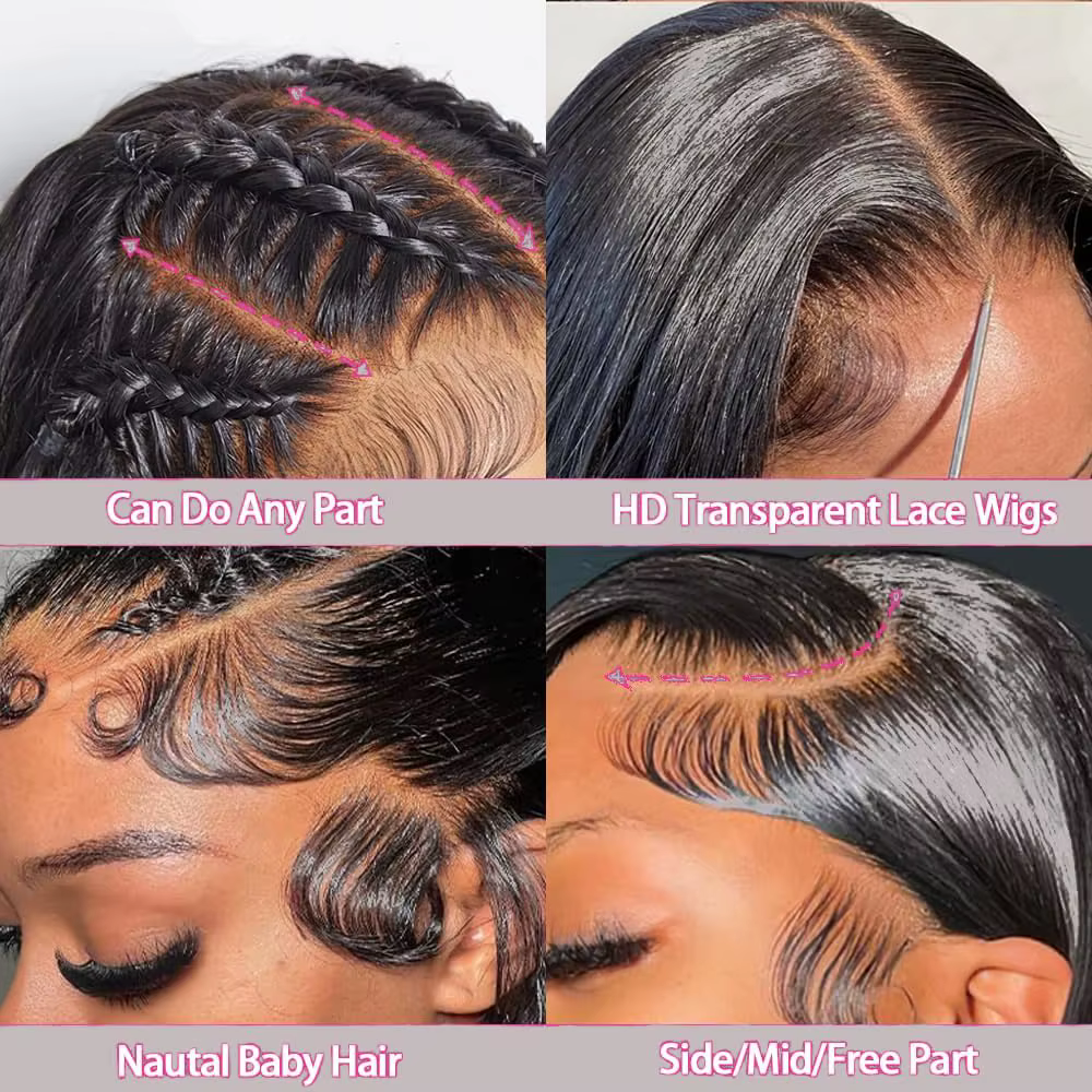 Perruque Lace Front 13x6 en Cheveux Humains Brésiliens Lisses, Pré-Pluckée avec Baby Hair, Couleur N