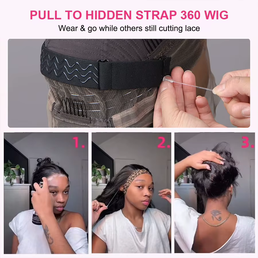 Invisi-strap 360 dentelle frontale vague de corps cheveux humains sans colle perruques avec cordon d