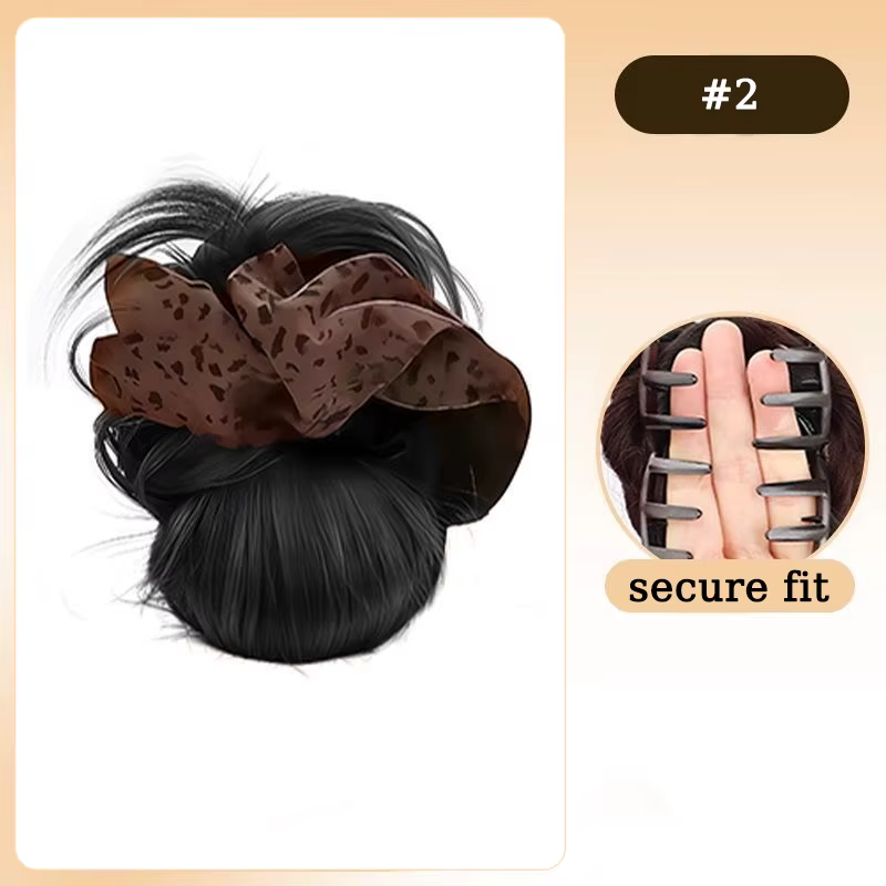 Extension de chignon synthétique en désordre, perruque à pince, cheveux Updo avec chouchou léopard, 