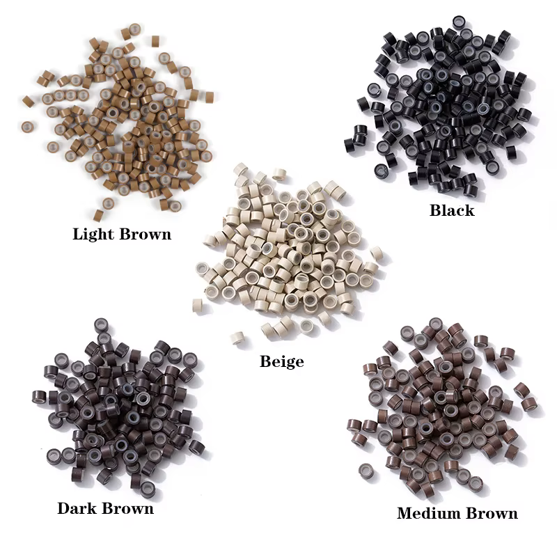 100 pièces Extensions de cheveux perles doublure en Silicone Micro anneaux Beige noir cheveux Micro