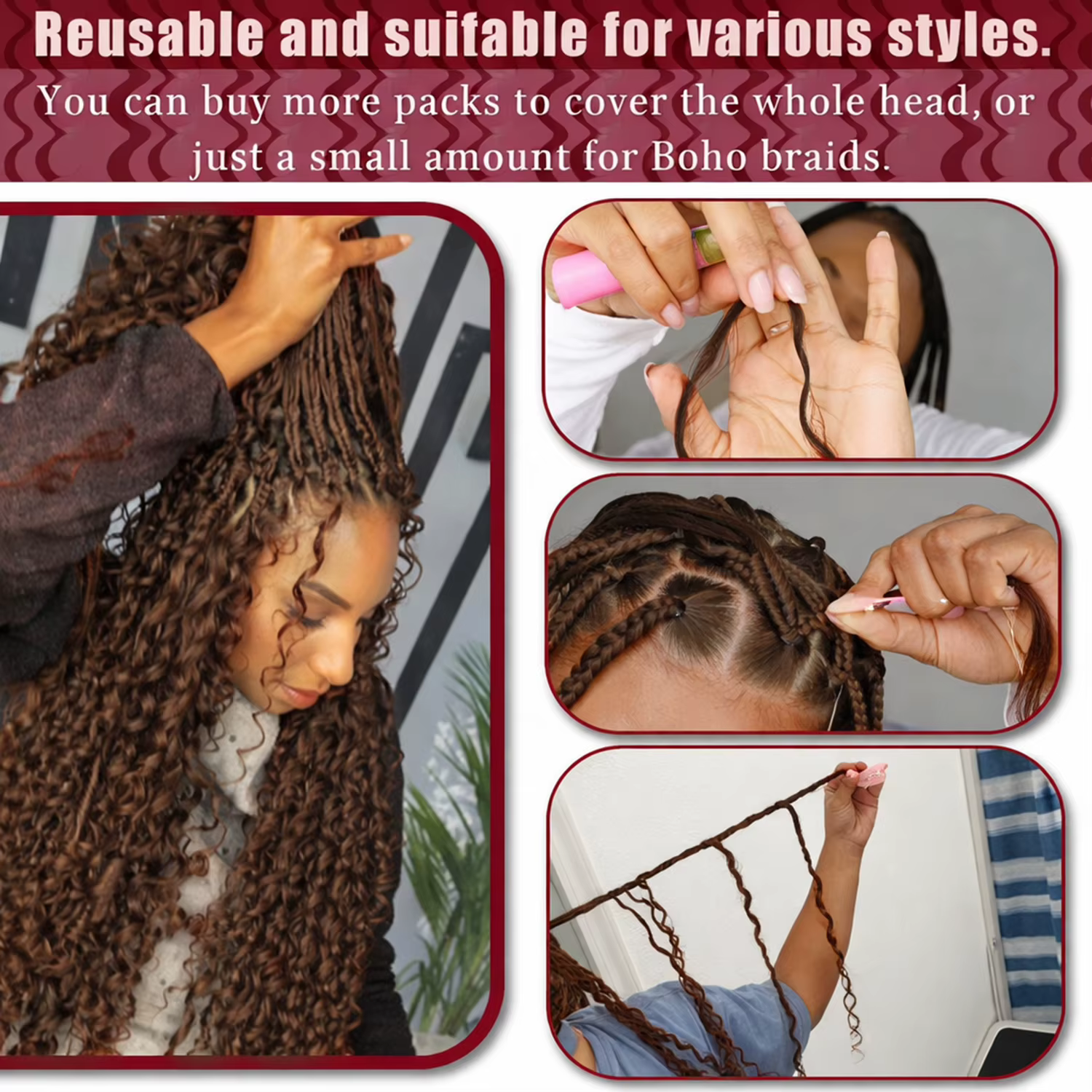 Extensions de cheveux au Crochet brun vague profonde vague d'eau plume Crochet cheveux humains coule