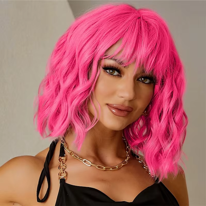 HAIRJOY cheveux synthétiques femmes rose BOB perruques courte bouclée résistant à la chaleur perruqu