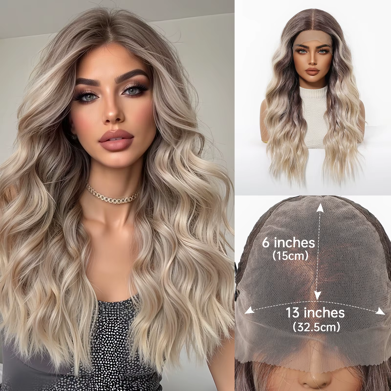 Perruque Lace Front Wig synthétique 13x6, cheveux blonds bruns ombrés pour femmes, cheveux longs et 