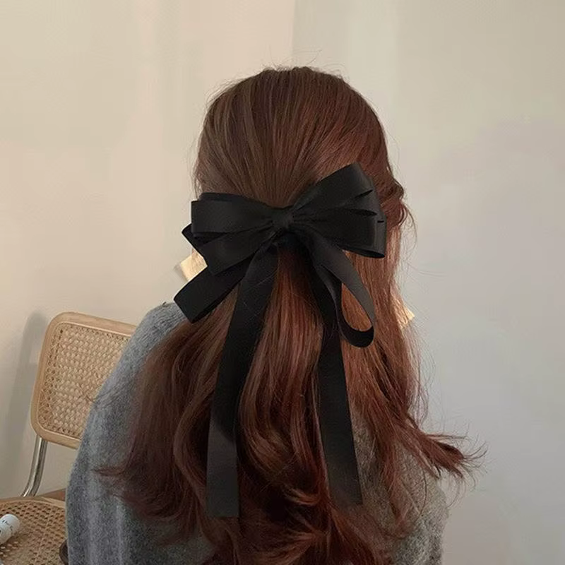 Pinces à cheveux à la mode pour femmes et filles, grand nœud papillon en Satin solide, longs nœuds d